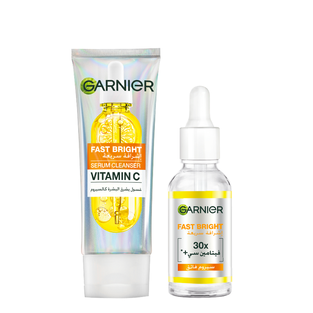 Garnier - Fast Bright 30x Vitamin C Booster Serum & Vitamin C Serum Cleanser Bundle