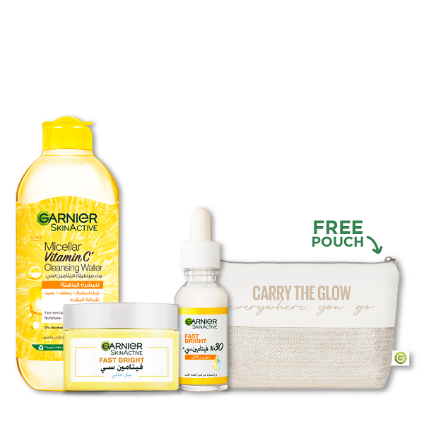 Garnier - Fast Bright Vitamin C Water Gel, Cleansing Micellar Water & Vitamin C Booster Serum Bundle