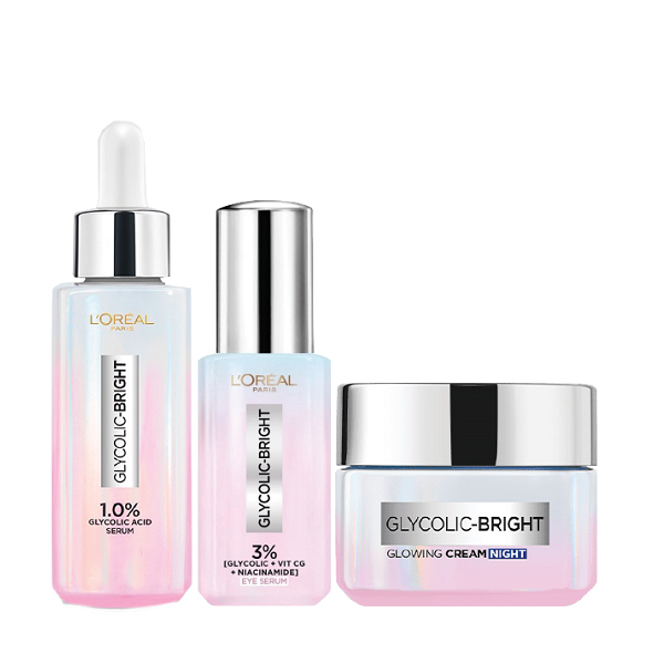 L'Oreal Skin Expert - Glycolic Bright Serum, Eye Serum & Night Cream Bundle