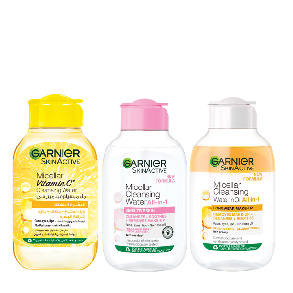 Garnier SkinActive - Micellar Cleansing Water, Vitamin C Cleansing Water & Oil Infused Cleansing Water Bundle