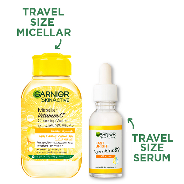 Garnier - Fast Bright 30x Vitamin C Booster Serum 15ml & Micellar Vitamin C Cleansing Water 100ml Bundle