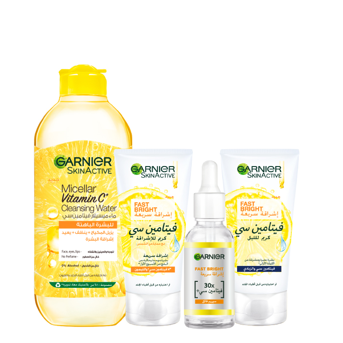 Garnier - Micellar Water Vitamin C, Fast Bright Day Cream, Night Serum & Vitamin C Serum Bundle