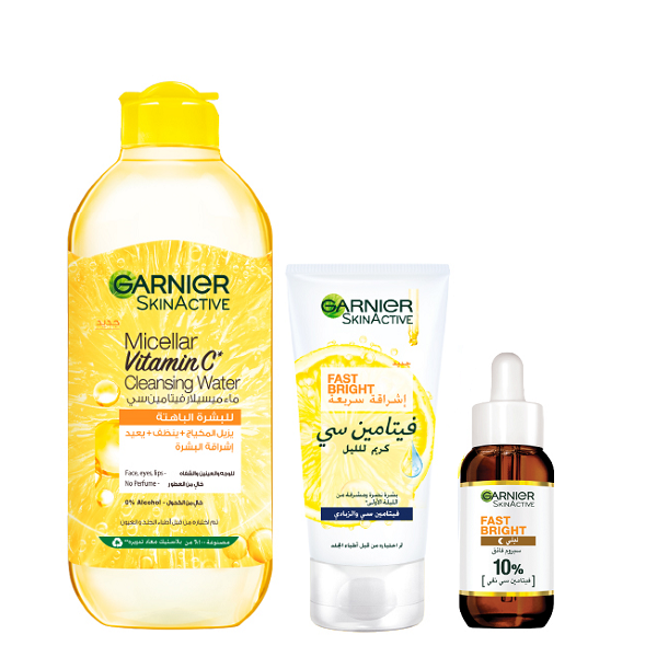 Garnier - Micellar Water Vitamin C, Fast Bright Night Cream & Night Serum Bundle