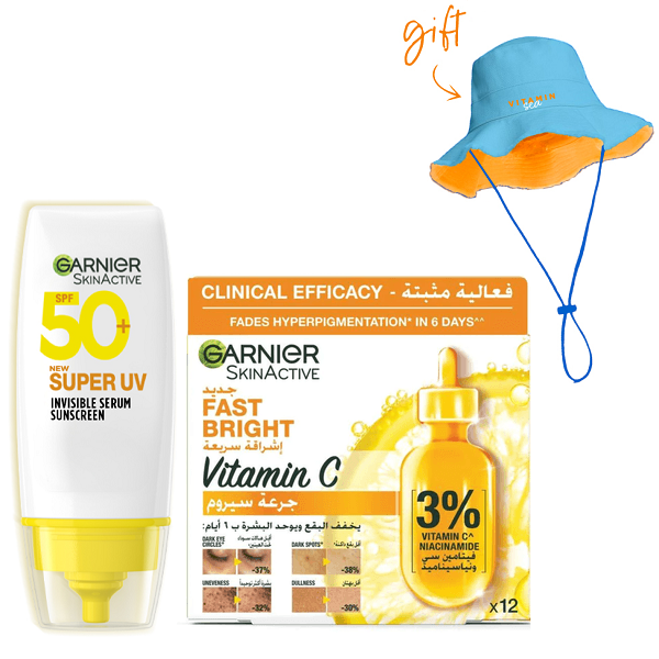 Garnier - SUPER UV Serum SPF50+ & Fast Bright Vitamin C Ampoule Bundle