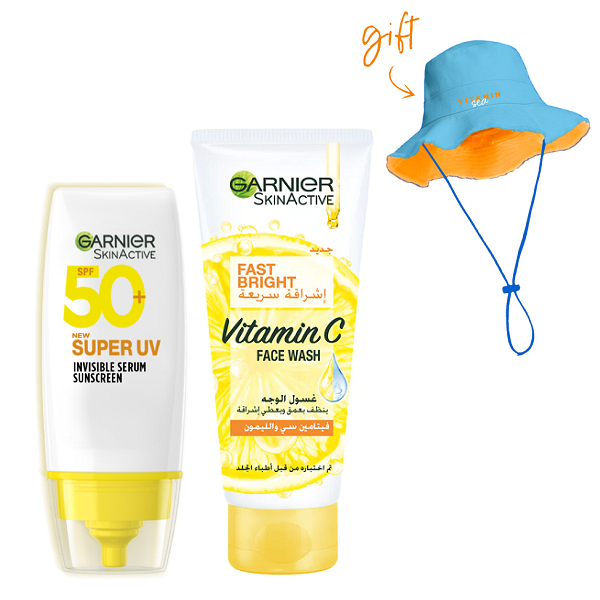 Garnier - SUPER UV Serum SPF50+ & Fast Bright Vitamin C Face Wash Bundle