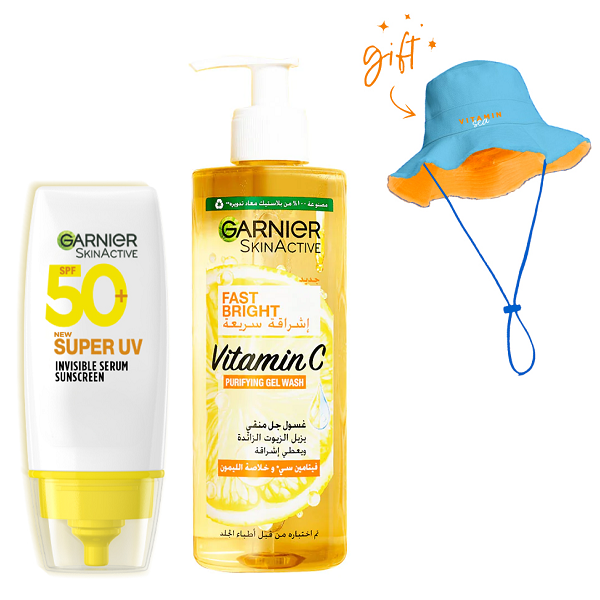 Garnier - SUPER UV Serum SPF50+ & Fast Bright Vitamin C Gel Wash Bundle