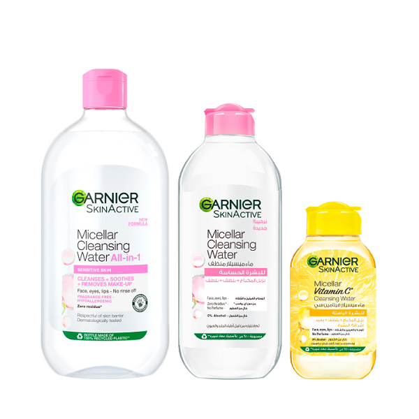 Garnier - SkinActive Micellar Cleansing Water ( 400ml + 700ml ) & Micellar Vitamin C Cleansing Water 100ml Bundle