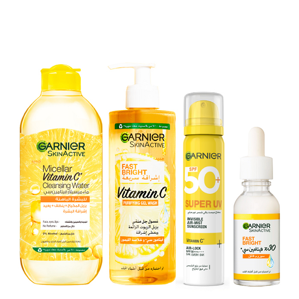 Garnier - SkinActive Micellar Vitamin C, Fast Bright Wash, Super UV Mist & Fast Bright Vitamin C Bundle