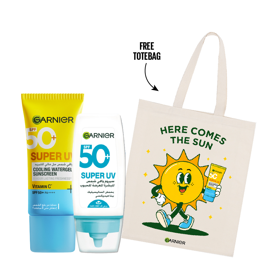 Garnier - Super UV Cooling Watergel Sunscreen & Super UV Acne Prone Skin Sunscreen Serum SPF50+ Bundle