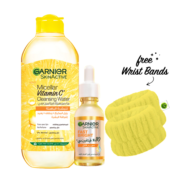 Garnier SkinActive - Fast Bright 30x Vitamin C Booster Serum & Micellar Vitamin C Cleansing Water Bundle