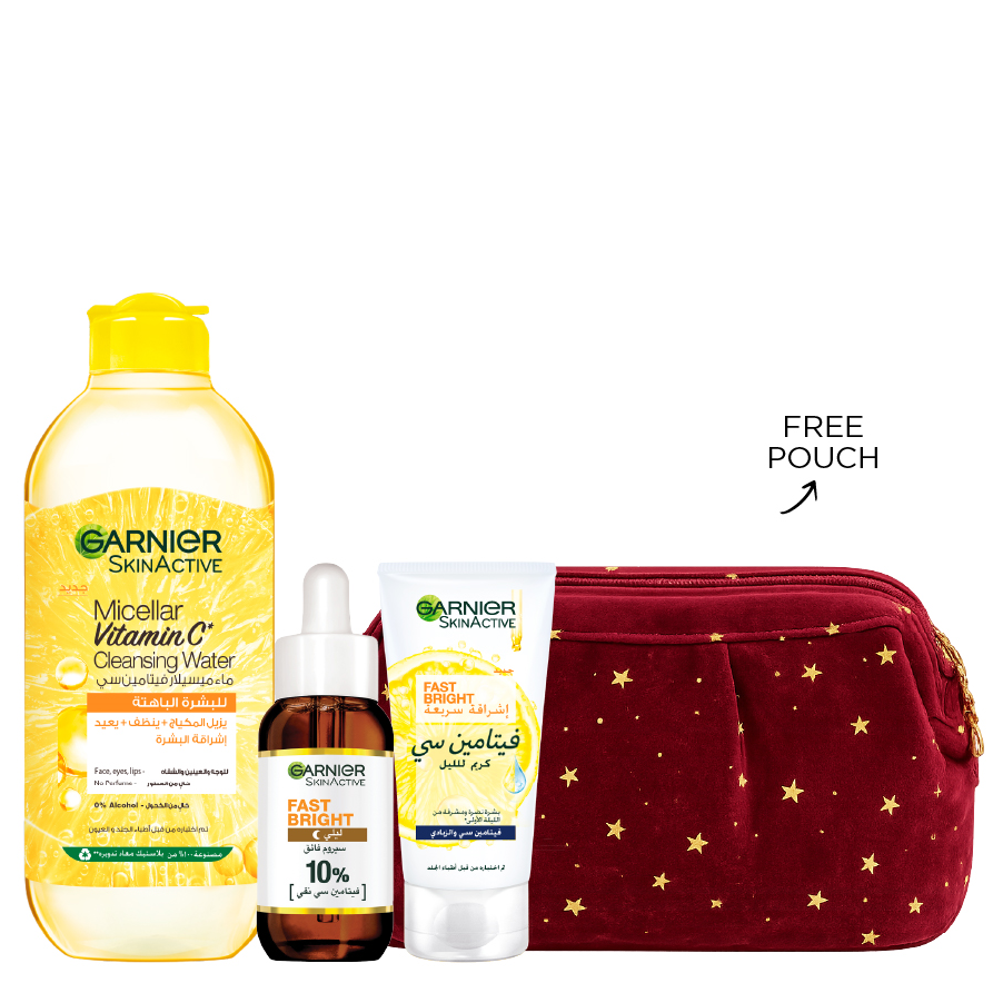 Garnier - Micellar Vitamin C Cleansing Water, Night Booster Serum & Night Vitamin C Cream Bundle
