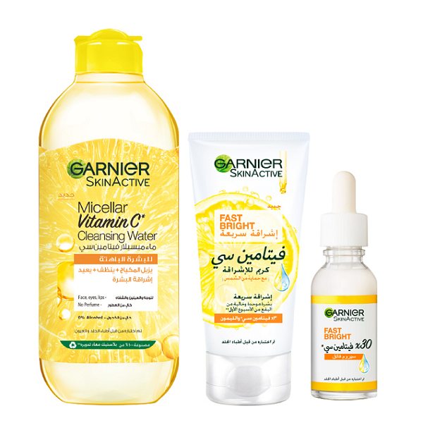 Garnier - Micellar Vitamin C Cleansing Water, Vitamin C Day Cream & Vitamin C Booster Serum Bundle