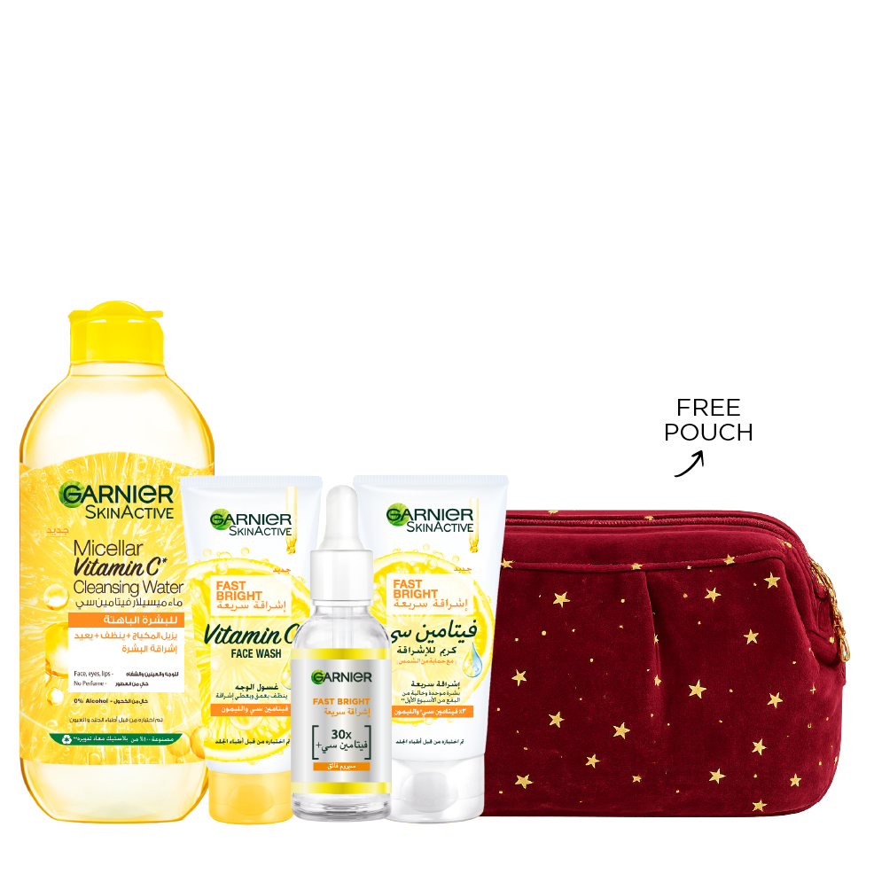 Garnier - Micellar Water Vitamin C, Fast Bright Vit C Serum, Face Wash & Day Cream Bundle