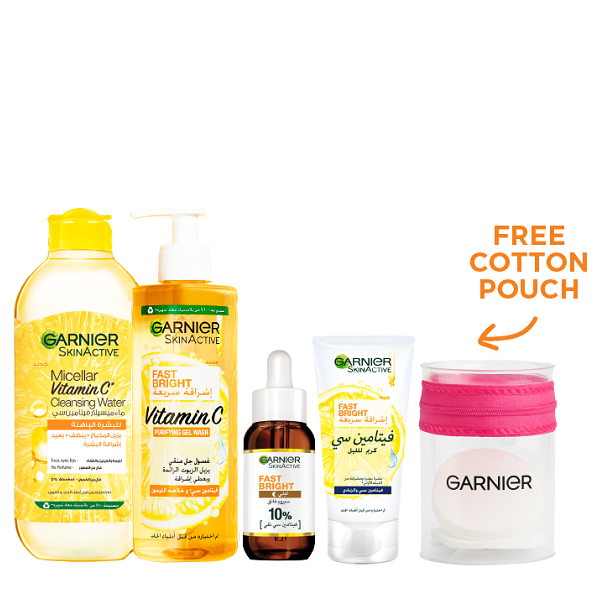 Garnier - SkinActive Micellar Vitamin C Cleansing Water, Gel Wash, Vitamin C Night Serum & Night Cream Bundle