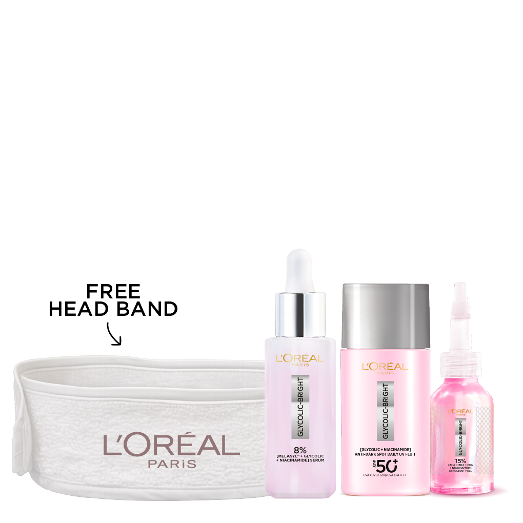 L'Oreal - Glycolic Bright Exfoliant Peel, Brightening Serum & Glycolic Bright Anti Dark Spot Daily UV Fluid SPF50+ Bundle