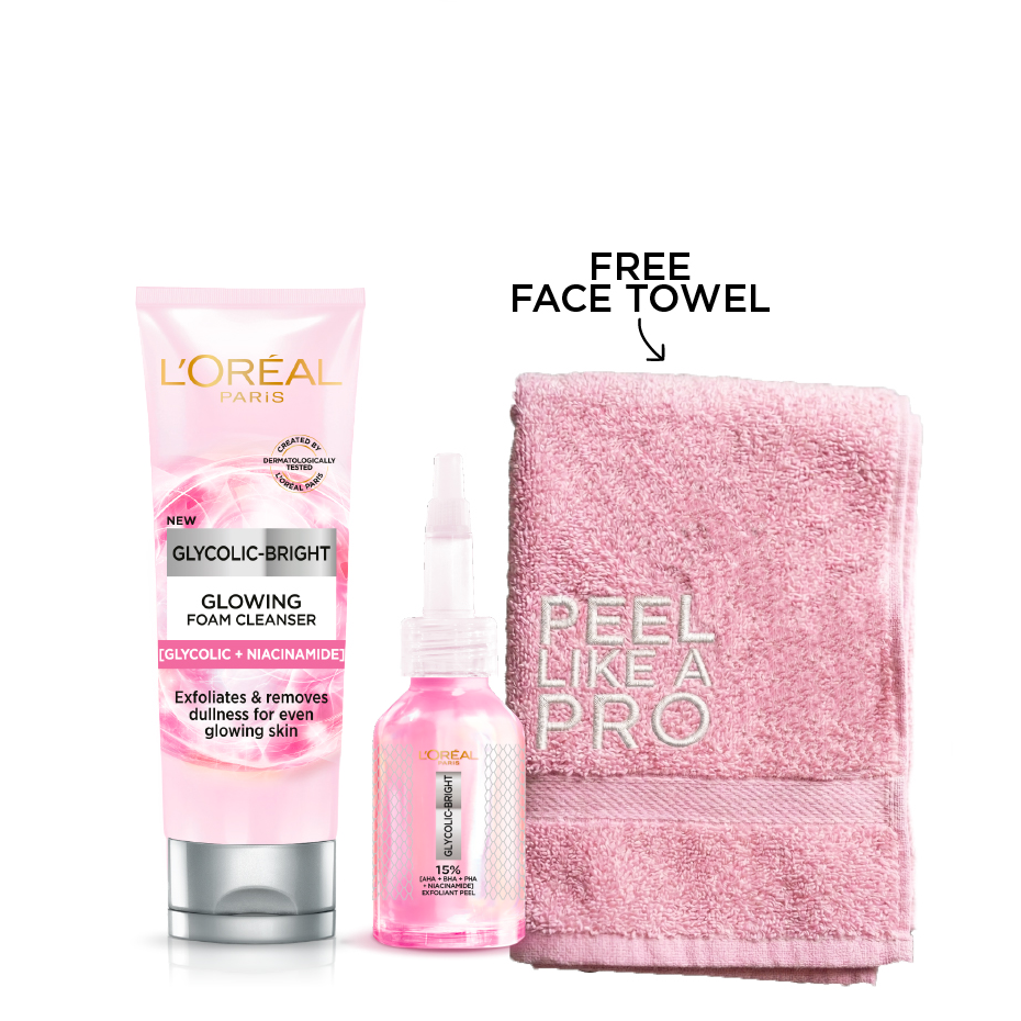 L'Oreal - Glycolic Bright Exfoliant Peel & Glycolic Bright Cleanser Foam Bundle