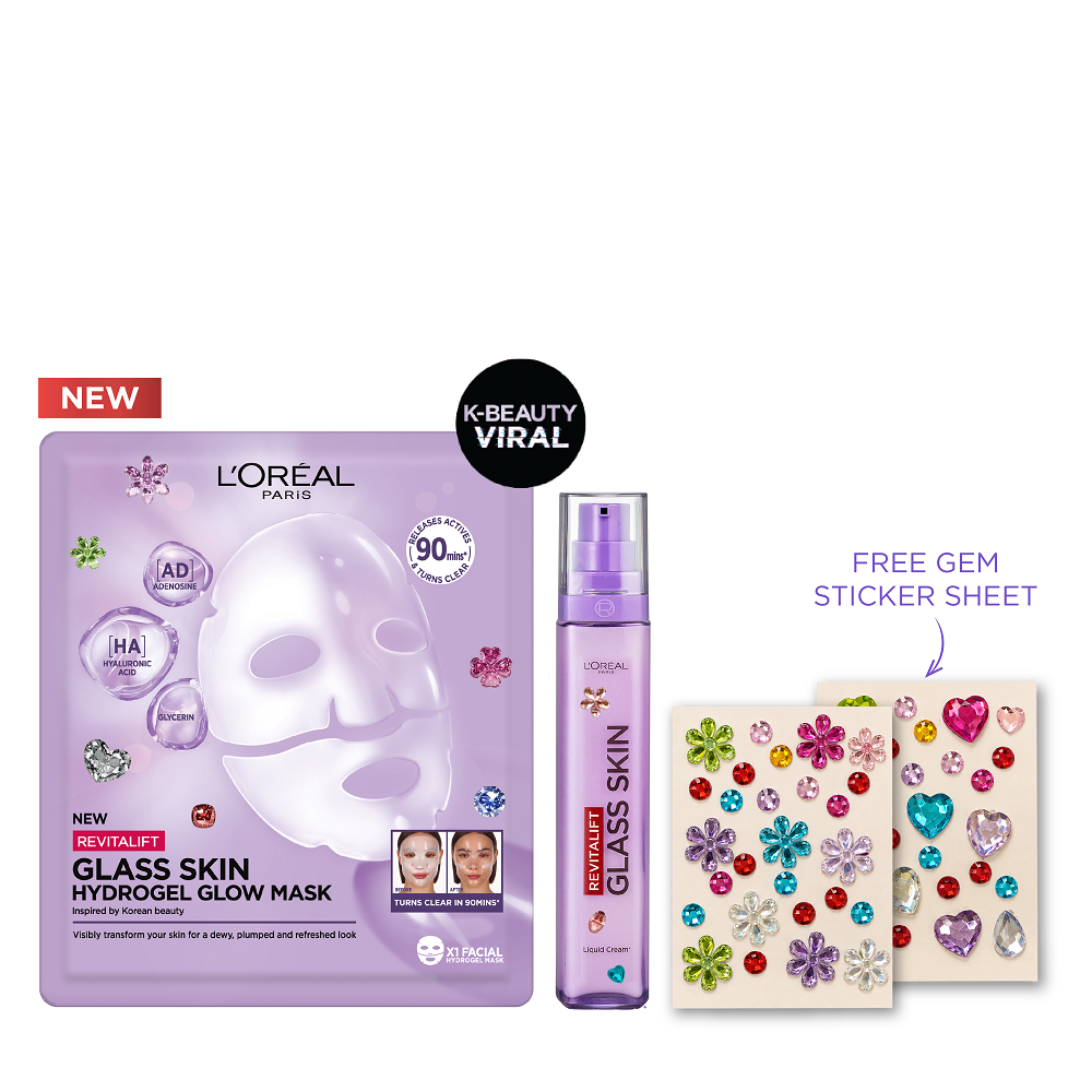 L'Oreal - Revitalift Glass Skin Hydrogel Glow Mask & Skin Liquid Cream Bundle