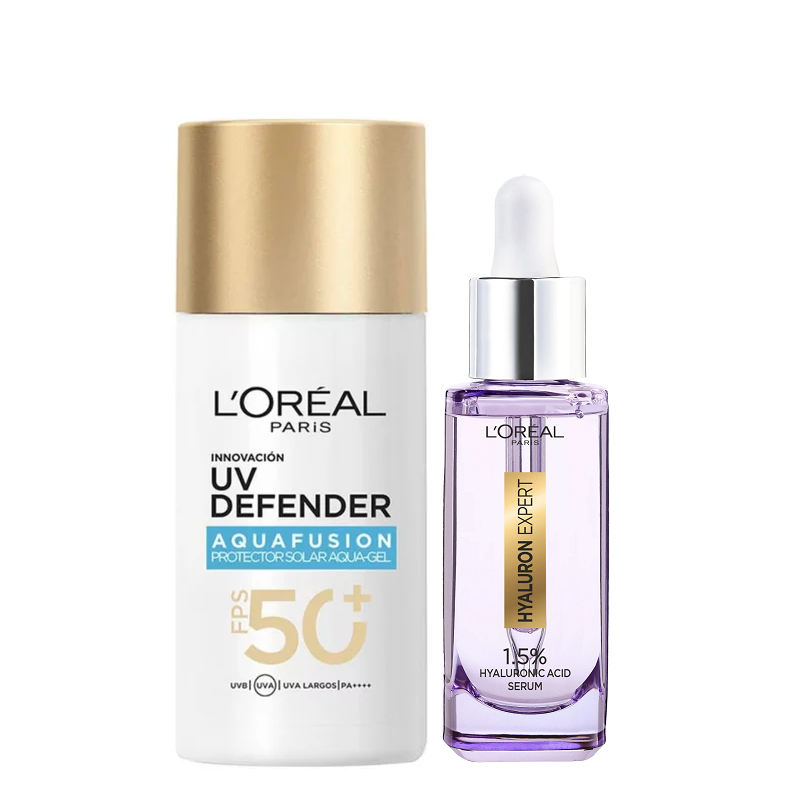 L'Oreal Paris - UV Defender Aquafusion SPF50+ & Hyaluron Expert Serum Bundle