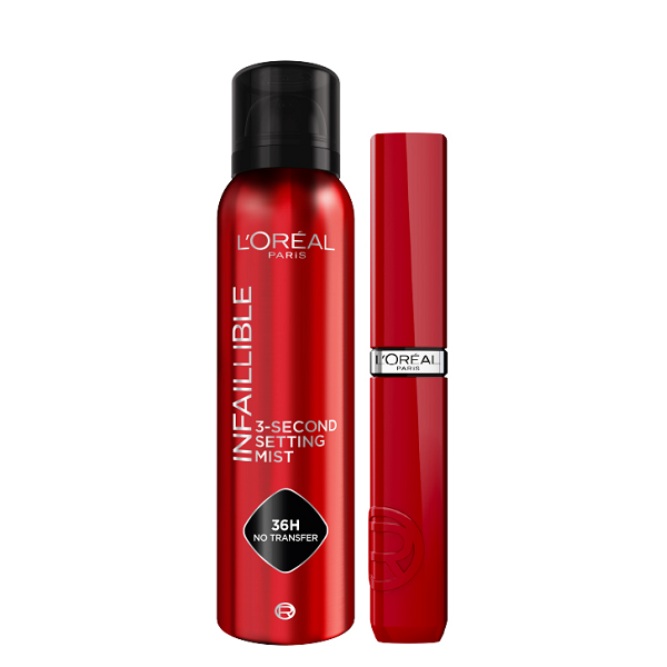 L'Oreal Paris - Infaillible 3 Second Setting Spray & Laque Resistance Lipstick Bundle