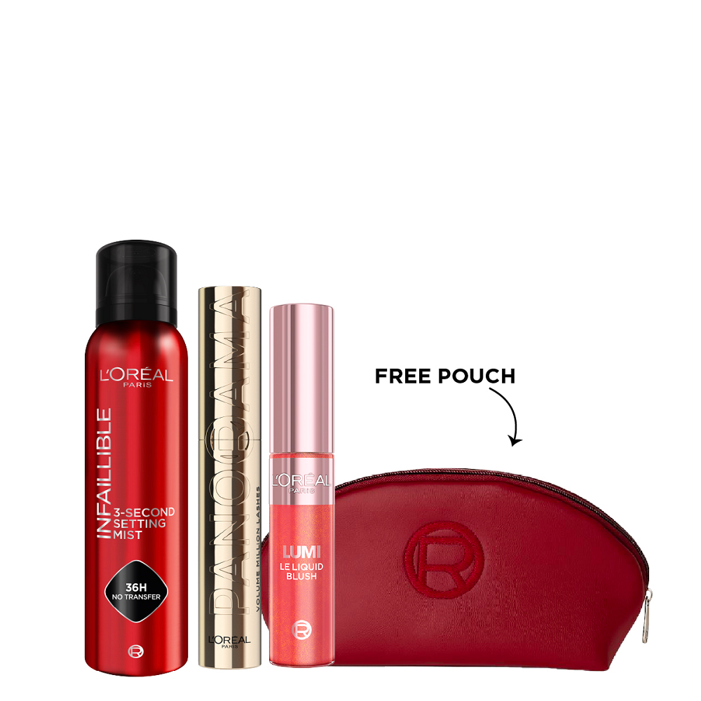 L'Oreal Paris - Infaillible 3 Second Setting Spray, Panorama Mascara & Lumi Le Liquid Blush Bundle