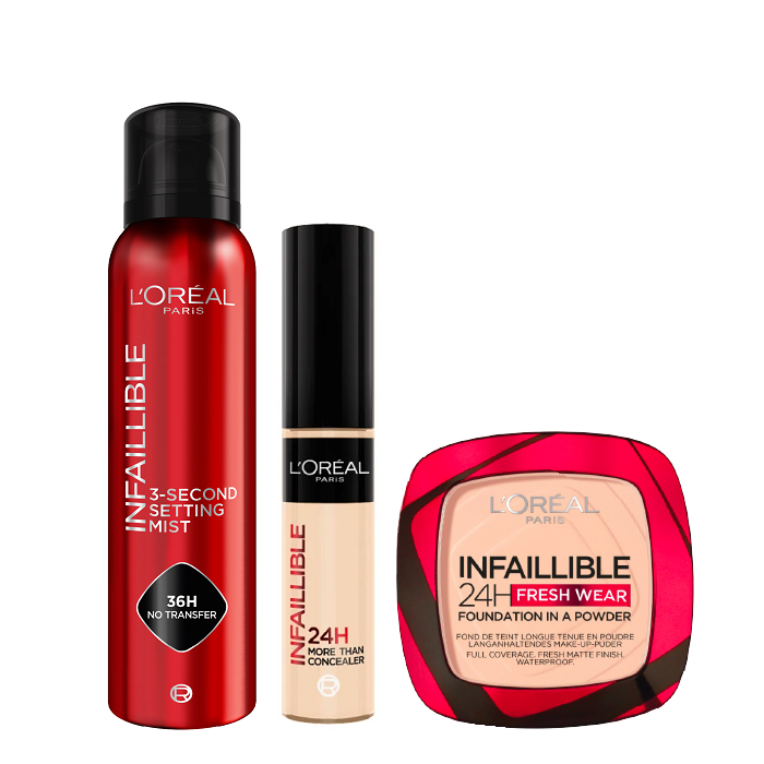 L'Oreal Paris - Infaillible Concealer, Foundation In A Powder & Setting Mist Bundle