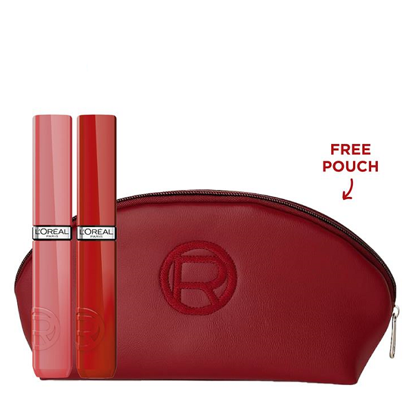 L'Oreal Paris - Infaillible Laque Resistance Lipstick Duo Pack With Red Leather Pouch Bundle