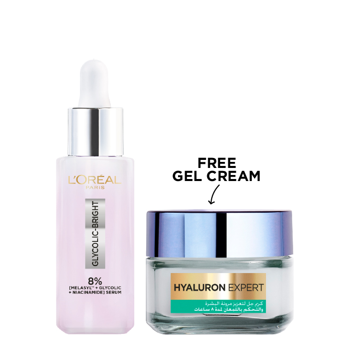 L'oreal Skin Expert - Glycolic Bright Brightening Serum & FREE Oil Gel Cream Bundle