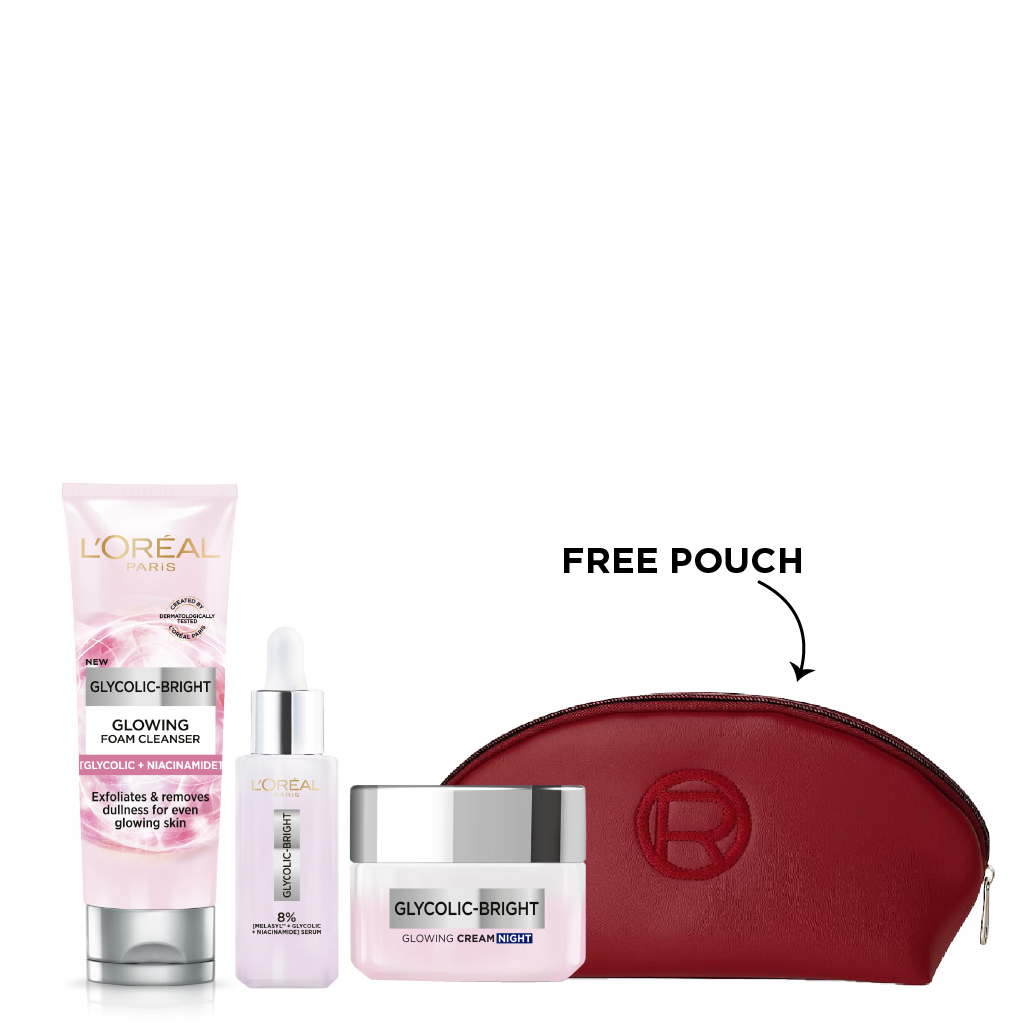 L'Oreal Skin Expert - Glycolic Bright Serum, Night Cream & Cleanser Foam Bundle