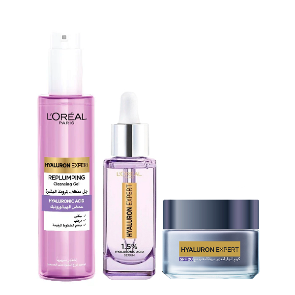 L'Oreal Skin Expert - Hyaluron Expert Gel Wash, Face Serum & Day Cream Bundle