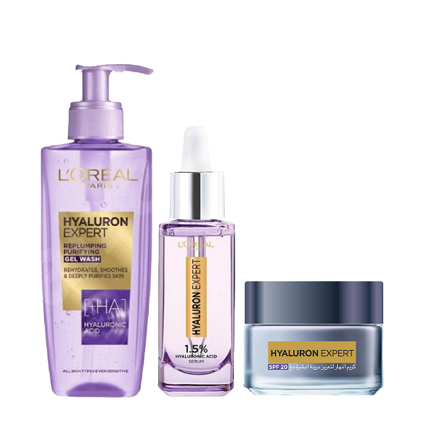 L'Oreal Skin Expert - Hyaluron Expert Gel Wash, Face Serum & Day Cream Bundle