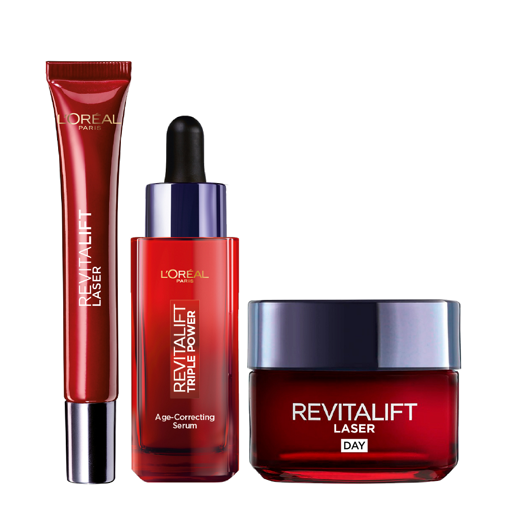L'oreal Skin Expert - Revitalift Laser Day Cream, Triple Power Serum & Eye Cream Bundle