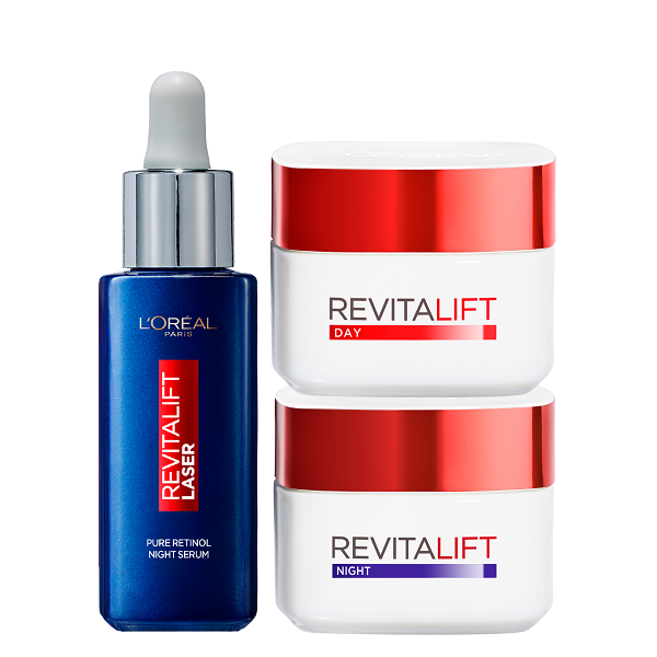 L'Oreal Skin Expert - Revitalift Laser Pure Retinol Night Serum, Revitalift Day Cream & Revitalift Night Cream Bundle