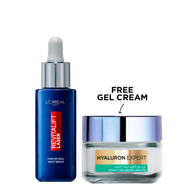 L'Oreal Skin Expert - Revitalift Laser Pure Retinol Night Serum & FREE Hyaluron Oil Gel Cream Bundle