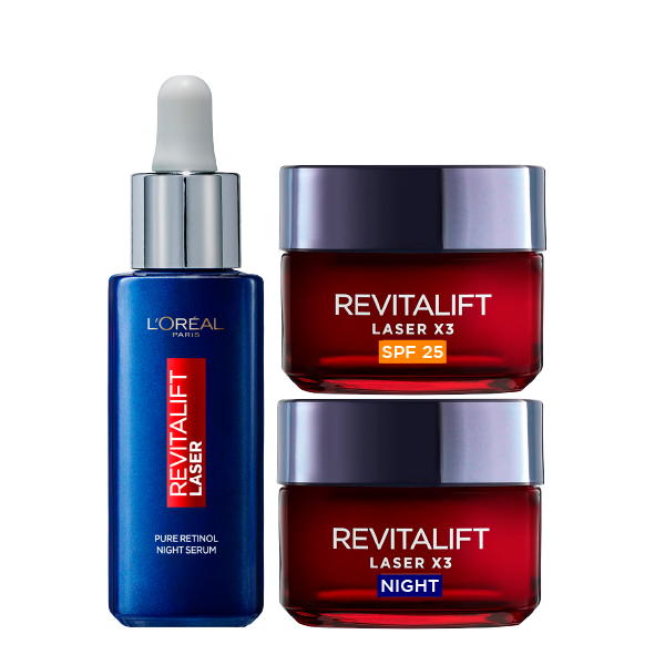 L'Oreal Skin Expert - Revitalift Laser Pure Retinol Serum, Revitalift Laser Day Cream & Laser Night Cream Bundle