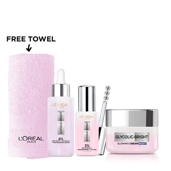 L'Oreal Skin Expert - Glycolic Bright Serum, Eye Serum & Night Cream Bundle