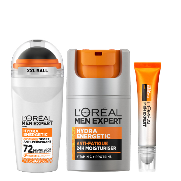 L'Oreal Men Expert - Hydra Energetic Moisturiser, Eye Roll On & Extreme Sport Deodorant Roll On Bundle