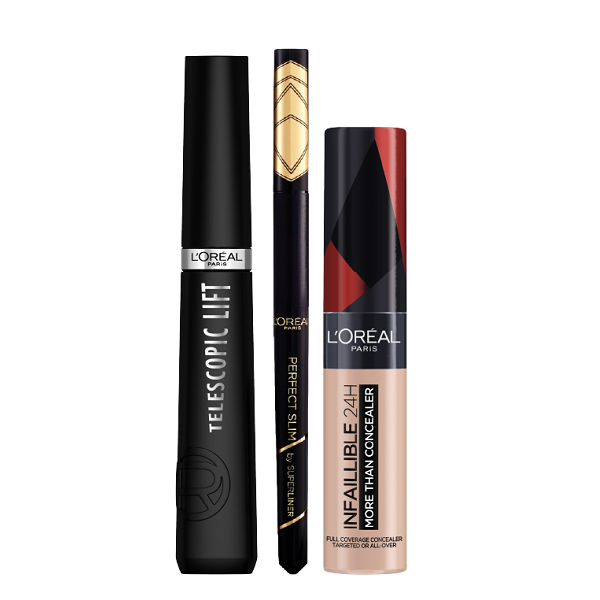 L'Oreal Paris - Telescopic Mascara, Perfect Slim Liner & Infaillible 24H More Than Concealer Bundle