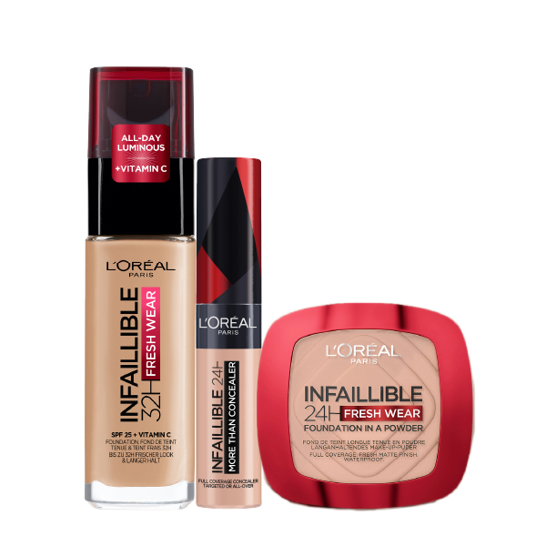 L'oreal Paris - Infaillible More Than Concealer, Fresh Wear Liquid Foundation & In A Powder Bundle