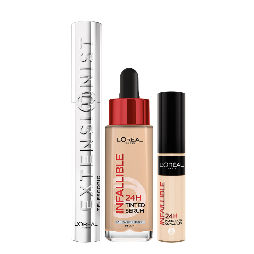 L'oreal Paris - Telescopic Extentionist Mascara, Infaillible Tinted Serum & Infaillible Concealer Bundle