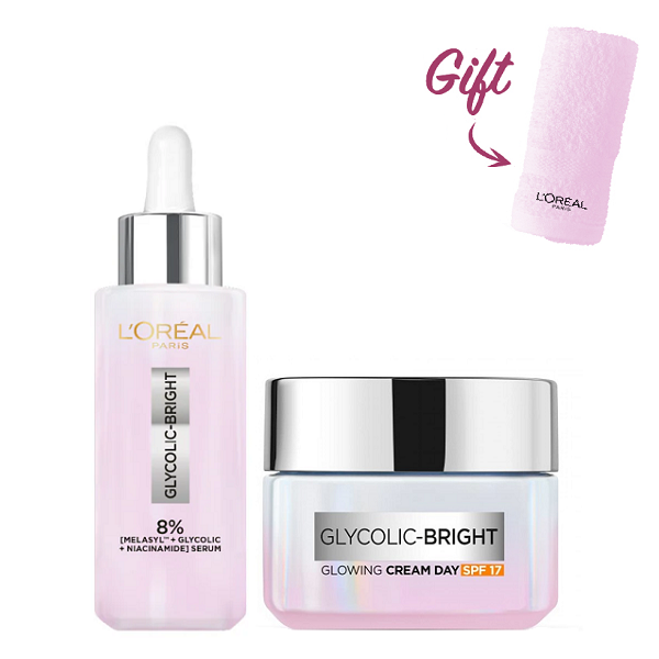 L'oreal Skin Expert - Glycolic Bright Brightening Face Serum & Day Cream Bundle
