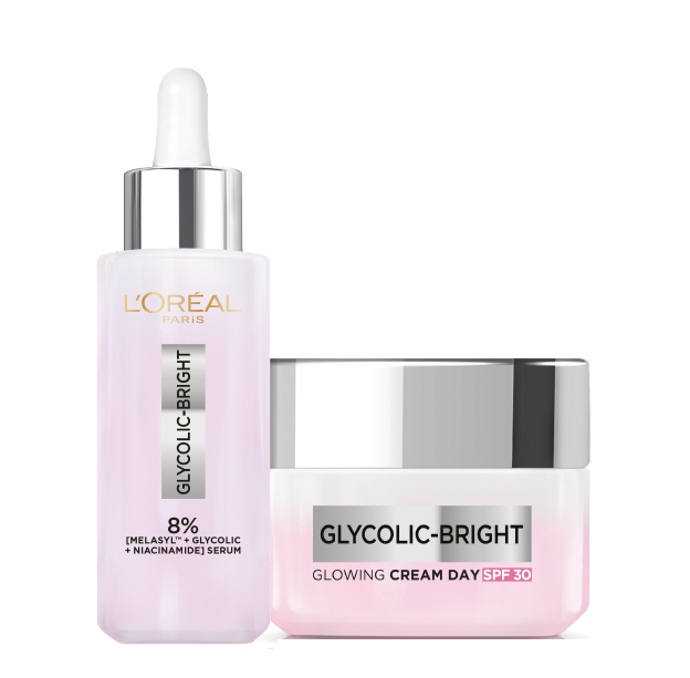 L'oreal Skin Expert - Glycolic Bright Brightening Face Serum & Day Cream Bundle