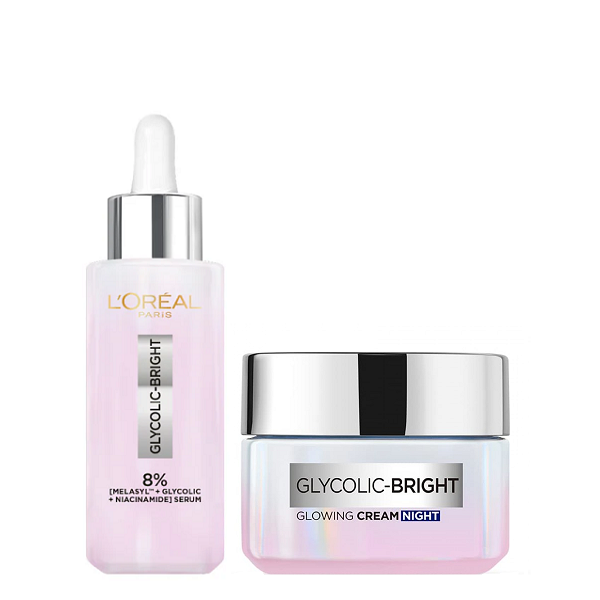 L'oreal Skin Expert - Glycolic Bright Brightening Face Serum & Night Cream Bundle