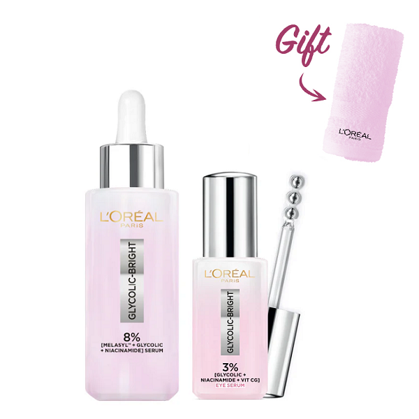 L'oreal Skin Expert - Glycolic Bright Brightening Face & Eye Serum Bundle