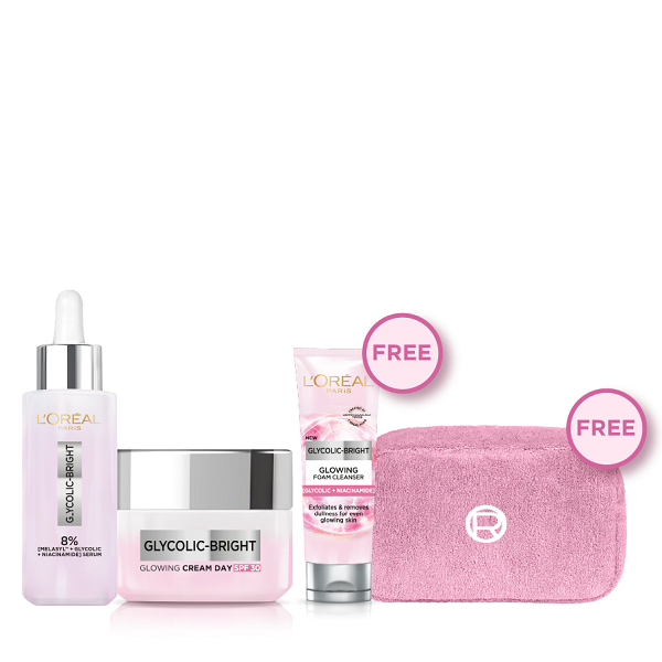 L'oreal Skin Expert - Glycolic Bright Brightening Serum, Cleanser Foam & Day Cream SPF30 Bundle