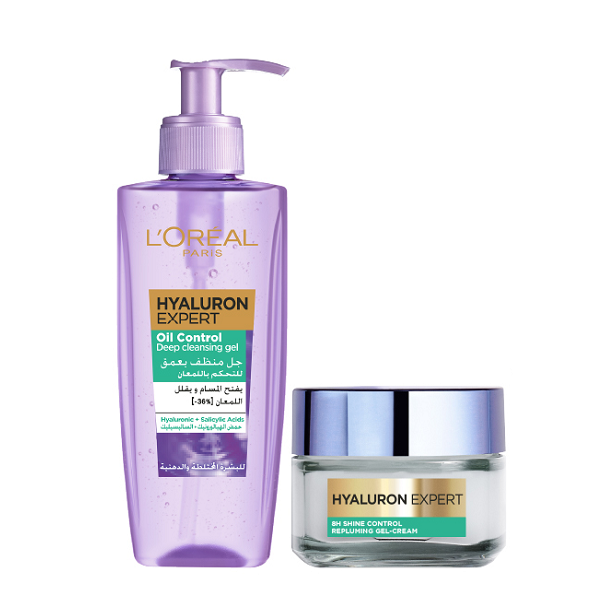 L'oreal Skin Expert - Hyaluron Expert 8H Shine Control Gel Cream & Cleansing Gel Bundle