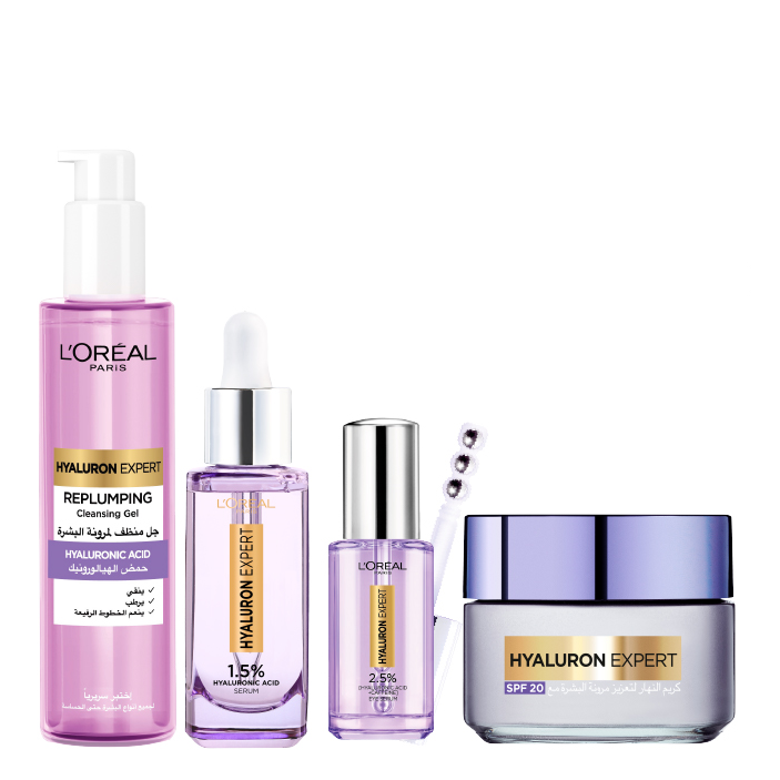 L'oreal Skin Expert - Hyaluron Expert Serum, Eye Serum, Day Cream & Cleansing Gel Bundle