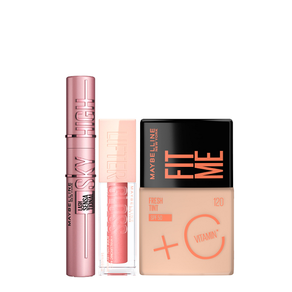 Maybelline - Lash Sensational Sky High Mascara, Lifter Gloss & Fit Me Fresh Tint Foundation Bundle