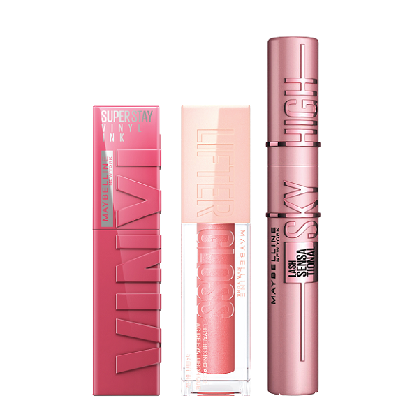 Maybelline - Lash Sensational Sky High Mascara, Super Stay Vinyl Ink Lipstick & Lifter Gloss Bundle