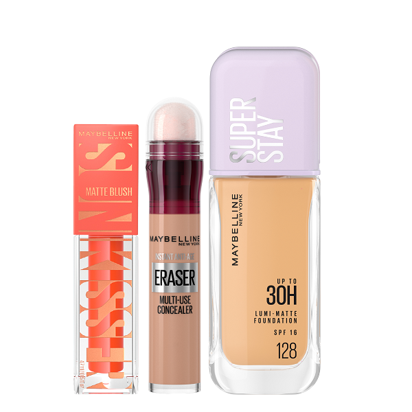 Maybelline - Sunkisser Hazy Matte Blush, Lumi Matte Foundation & Eraser Concealer Bundle