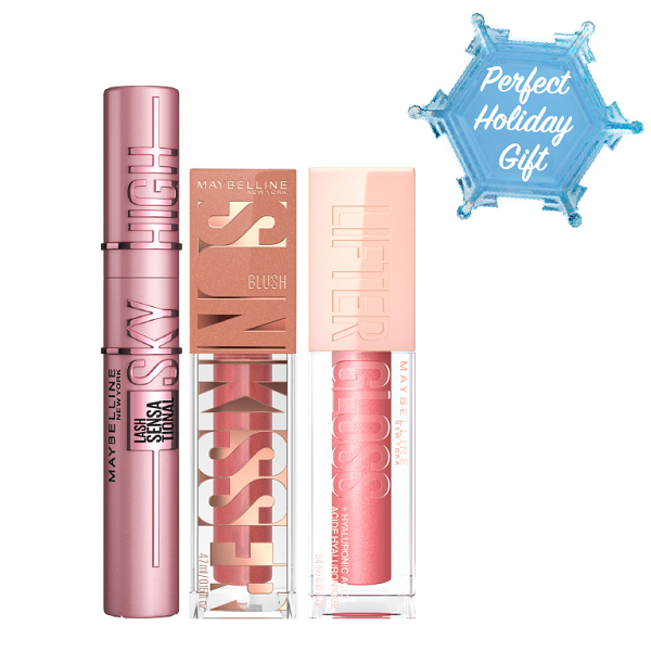 Maybelline - lash Sensational Sky High Mascara, Sun Kisser Blush & Lifter Gloss Bundle